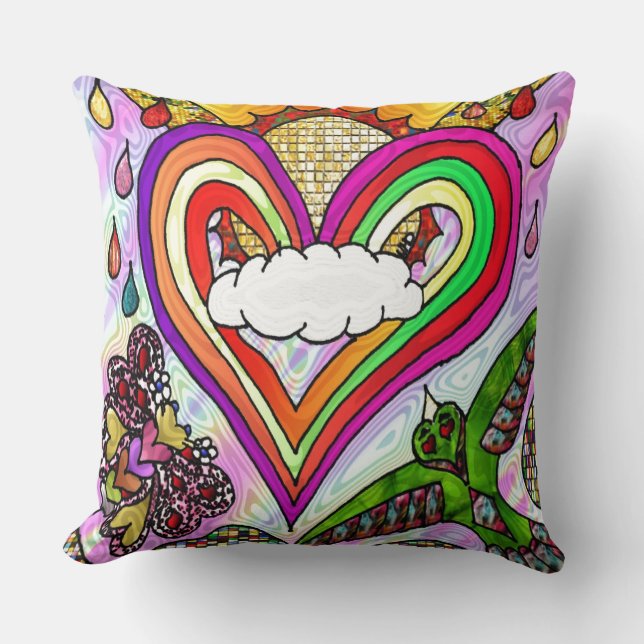 Psychedelic Rainbow Heart Art Print Cushion (Front)