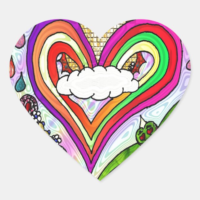 Psychedelic Rainbow Heart Art Print Heart Sticker (Front)