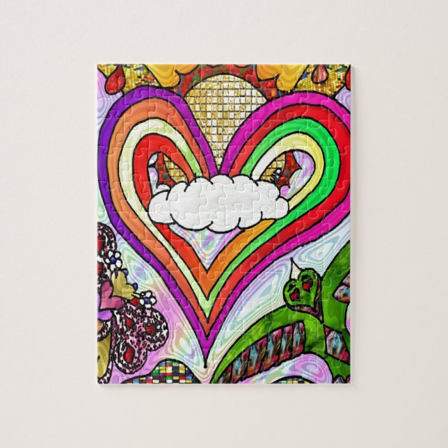 Psychedelic Rainbow Heart Art Print Jigsaw Puzzle (Vertical)