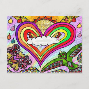 Psychedelic Rainbow Heart Art Print Postcard