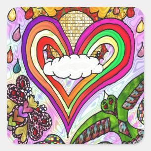 Psychedelic Rainbow Heart Art Print Square Sticker