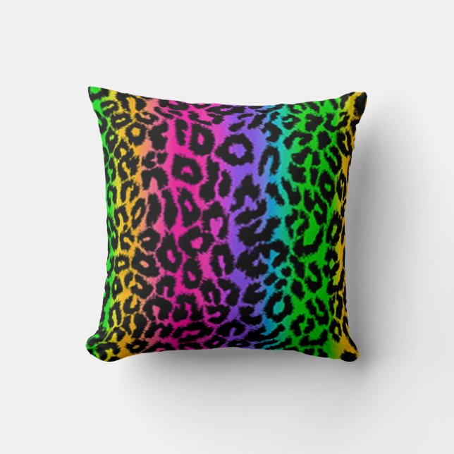 Psychedelic Rainbow Leopard Animal Print Pillow (Front)