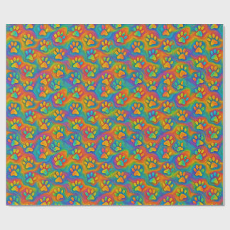 Psychedelic Rainbow Paw Print Pattern Gift Wrap