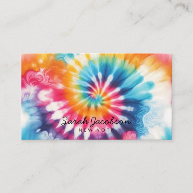 Psychedelic Rainbow Retro TIe-Dye Business Card (Front)