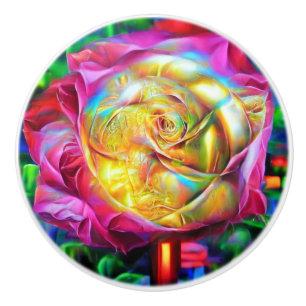 Psychedelic Rainbow Rose Ceramic Knob