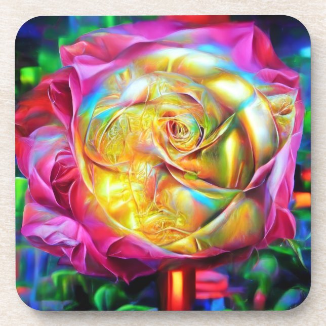 Psychedelic Rainbow Rose Coaster (Front)