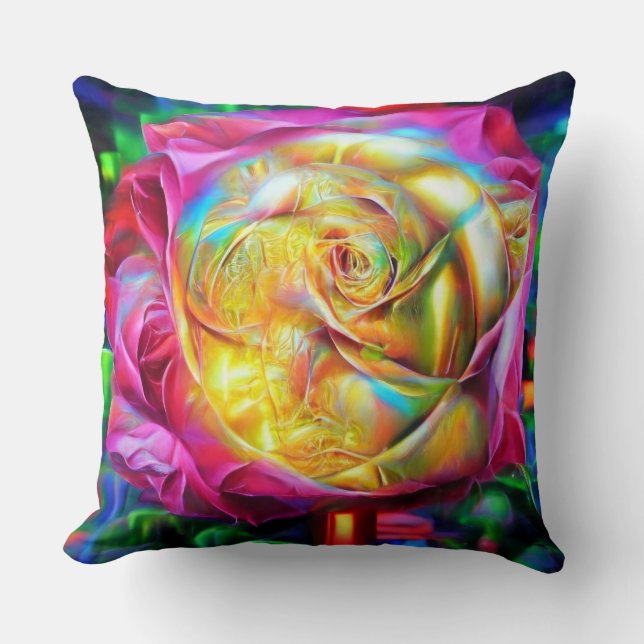 Psychedelic Rainbow Rose Cushion (Front)