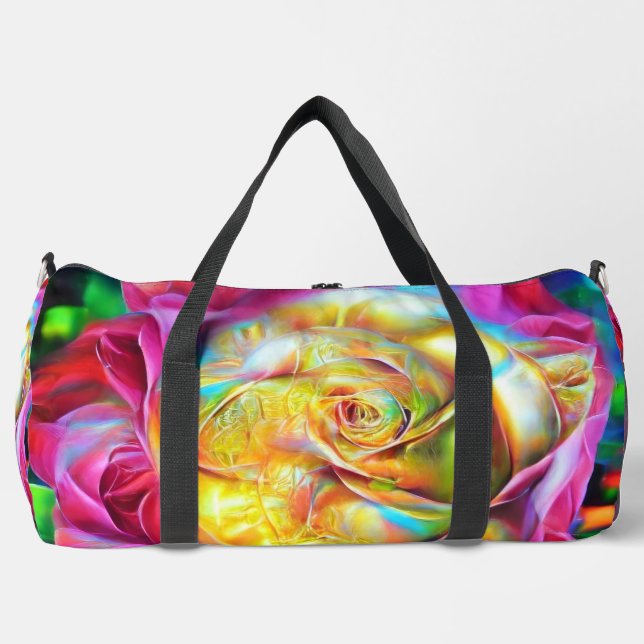 Psychedelic Rainbow Rose Duffle Bag (Front)