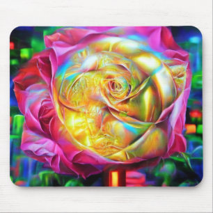 Psychedelic Rainbow Rose Mouse Pad