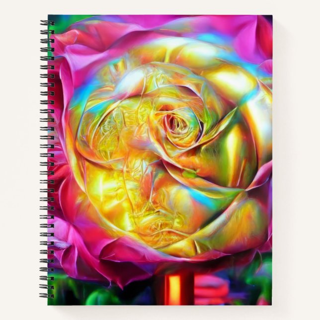 Psychedelic Rainbow Rose Notebook (Front)