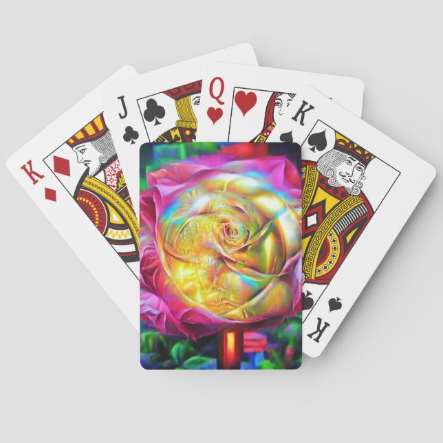 Psychedelic Rainbow Rose Playing Cards (Back)