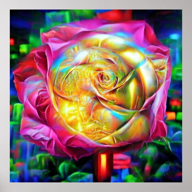 Psychedelic Rainbow Rose Poster (Front)