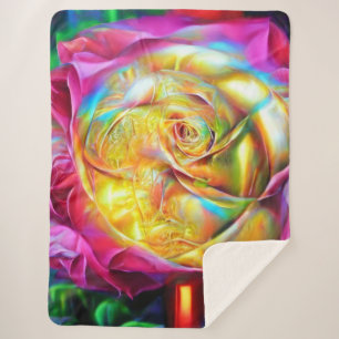 Psychedelic Rainbow Rose Sherpa Blanket
