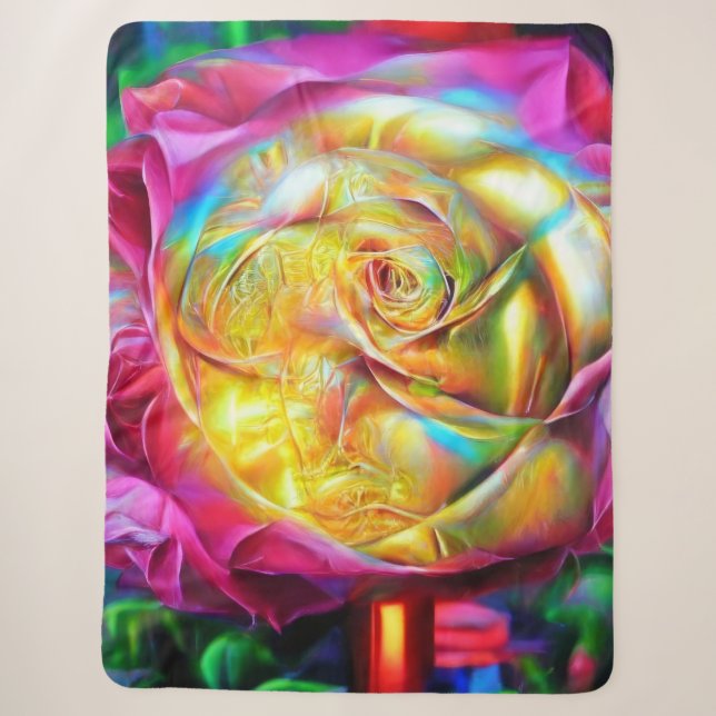 Psychedelic Rainbow Rose Sherpa Blanket (Front)