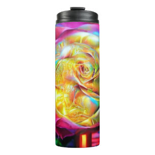 Psychedelic Rainbow Rose Thermal Tumbler