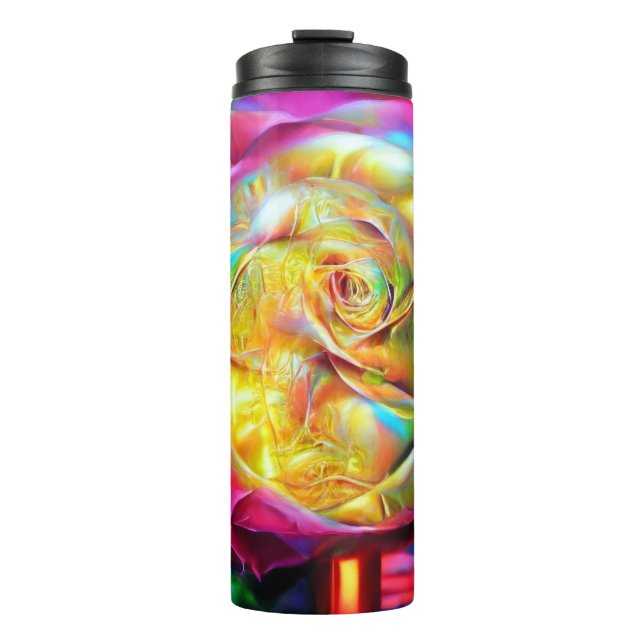 Psychedelic Rainbow Rose Thermal Tumbler (Front)