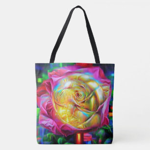 Psychedelic Rainbow Rose Tote Bag