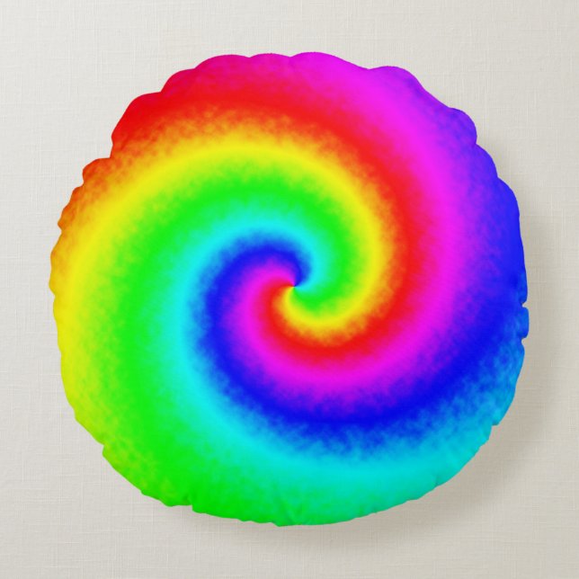 Psychedelic Rainbow Spiral of Transformation Round Cushion (Front)