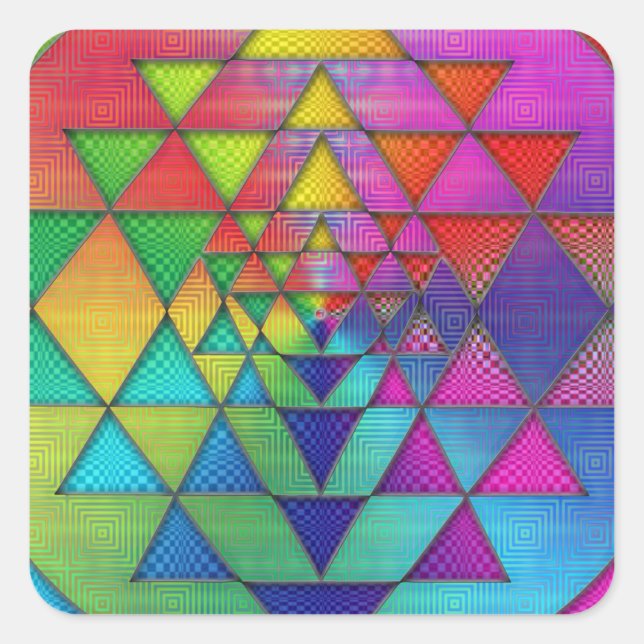 Psychedelic Rainbow Sri Yantra for Prosperity Square Sticker (Front)