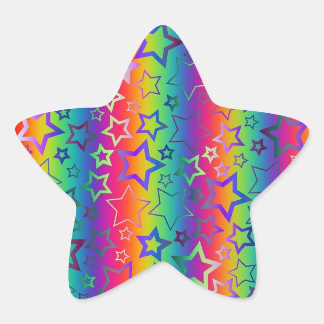 Psychedelic Rainbow Stars Star Sticker (Front)