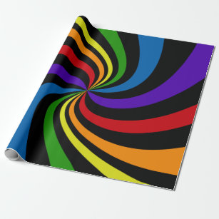 Psychedelic Rainbow Swirl Bold Black Abstract Wild Wrapping Paper