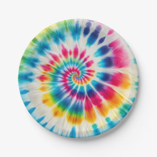 Psychedelic Rainbow Tie-Dye Retro Paper Plates