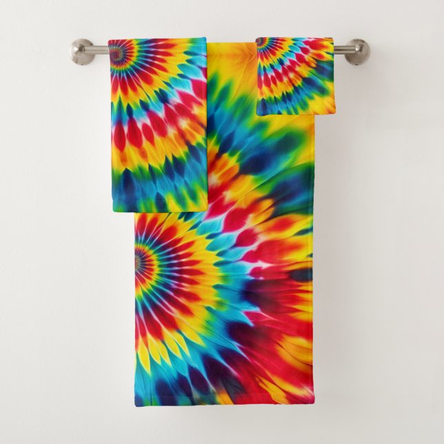 Psychedelic Rainbow Tie Dye Towel Set (Insitu)
