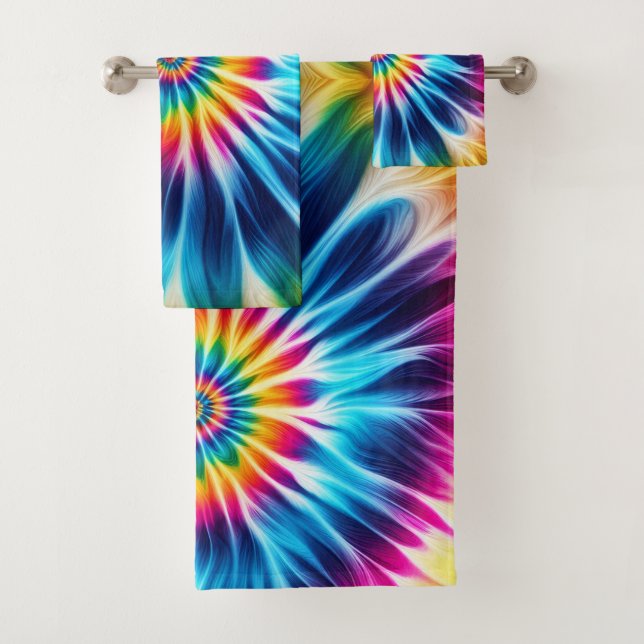 Psychedelic Rainbow Tie Dye Towel Set (Insitu)