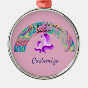 Psychedelic Rainbows and Unicorns Thunder_Cove  Metal Ornament
