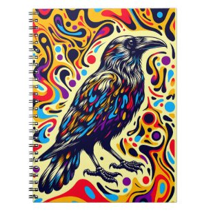 Psychedelic Raven Flow –Colourful Abstract Bird Ar Notebook