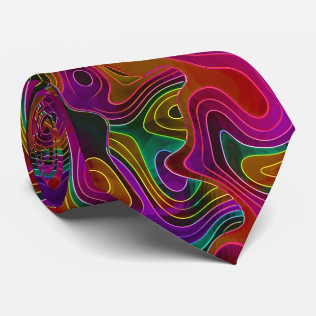 Psychedelic Retro Abstract Liquid Pink Tie (Rolled)