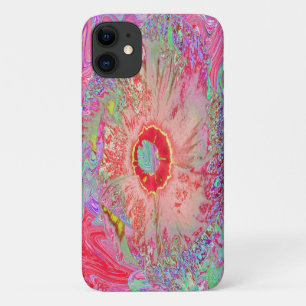 Psychedelic Retro Coral Rainbow Hibiscus iPhone 11 Case