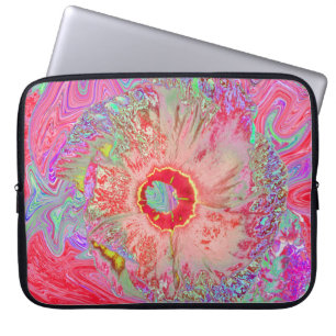 Psychedelic Retro Coral Rainbow Hibiscus Laptop Sleeve