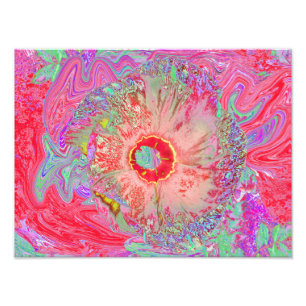 Psychedelic Retro Coral Rainbow Hibiscus Photo Print