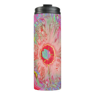 Psychedelic Retro Coral Rainbow Hibiscus Thermal Tumbler