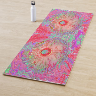 Psychedelic Retro Coral Rainbow Hibiscus Yoga Mat