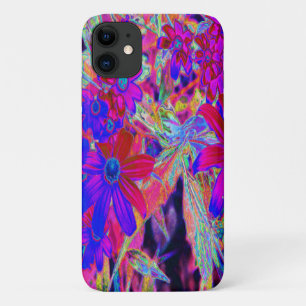 Psychedelic Retro Crimson and Magenta Wildflowers iPhone 11 Case