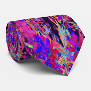 Psychedelic Retro Crimson and Magenta Wildflowers Tie
