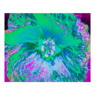 Psychedelic Retro Green and Hot Pink Hibiscus Poster