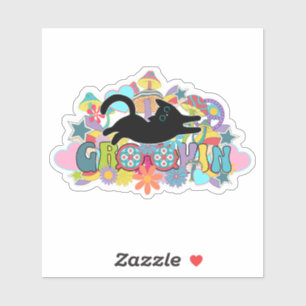 Psychedelic Retro Groovin Black Cat Hippie Art