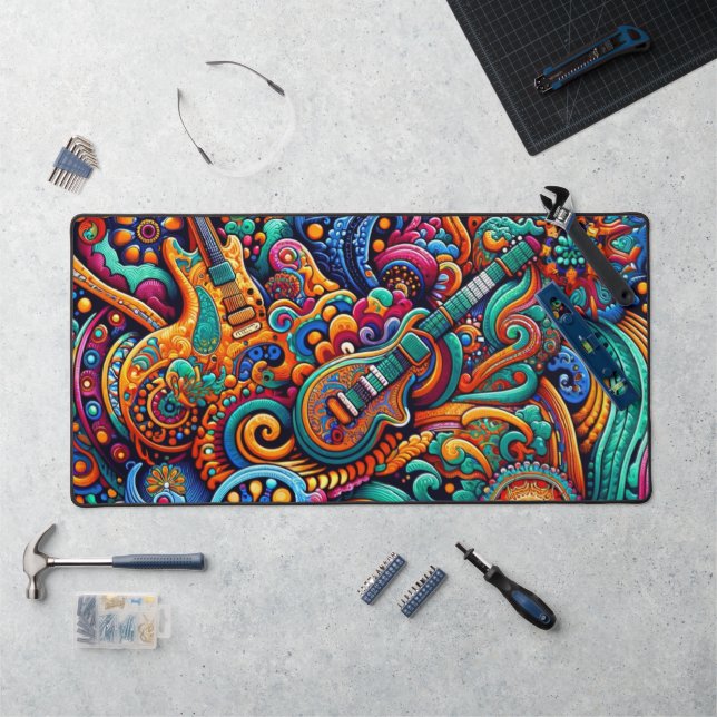 Psychedelic Retro Guitar Art Desk Mat (Workstation)