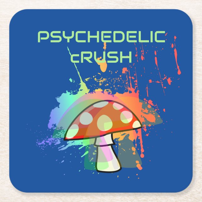 Psychedelic Retro Party Like It's 1969! Square Paper Coaster (Front)