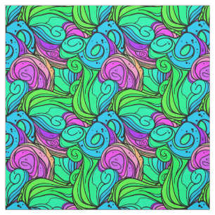 Psychedelic Retro Pattern Blue Green Teal Purple Fabric