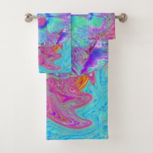 Psychedelic Retro Rainbow Blue Hibiscus Bath Towel Set