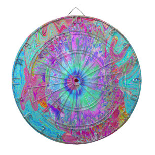 Psychedelic Retro Rainbow Blue Hibiscus Dartboard