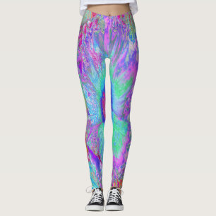 Psychedelic Retro Rainbow Blue Hibiscus Leggings
