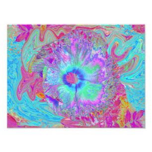 Psychedelic Retro Rainbow Blue Hibiscus Photo Print