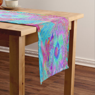 Psychedelic Retro Rainbow Blue Hibiscus Short Table Runner