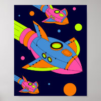 Psychedelic Retro Rockets in Space