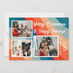 Psychedelic Retro Wave Three Photos Christmas Holiday Card